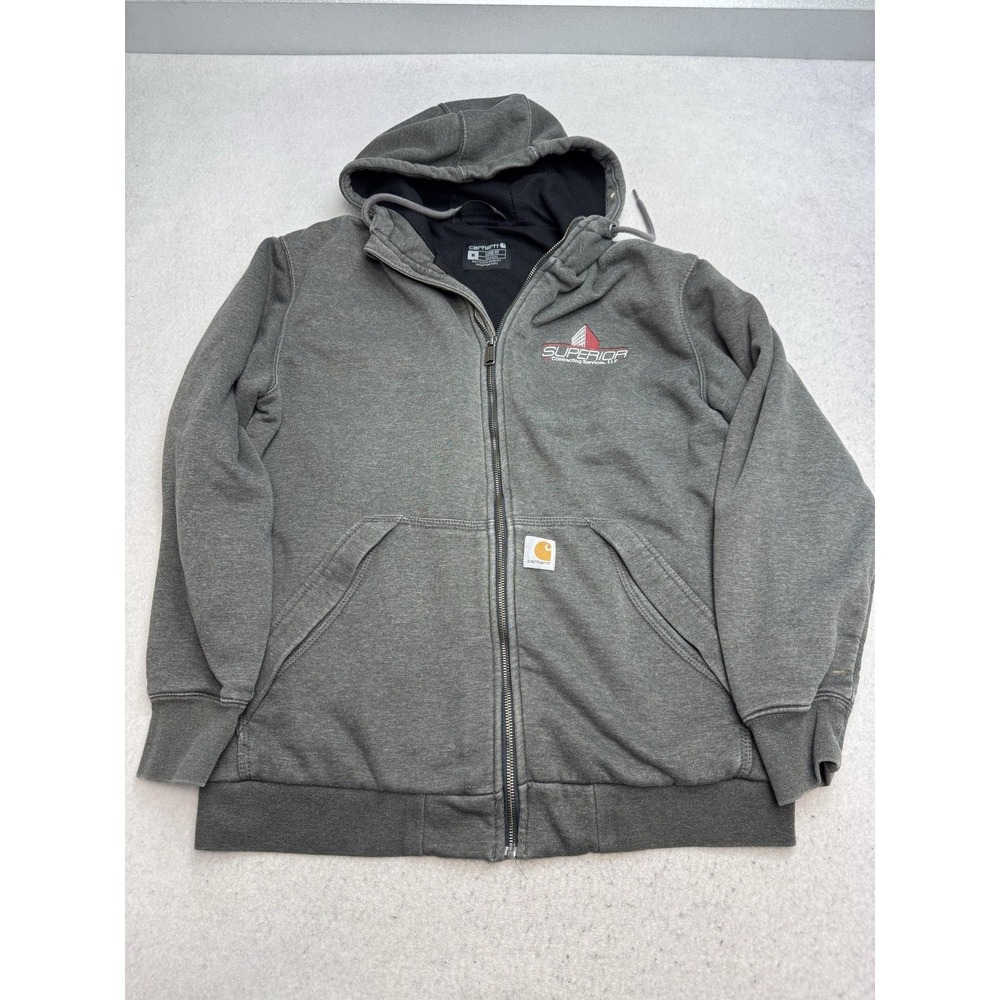 Carhartt 104078 Hoodie Mens M Gray Rain Defender Full Zip Superior Logo Fleece‎